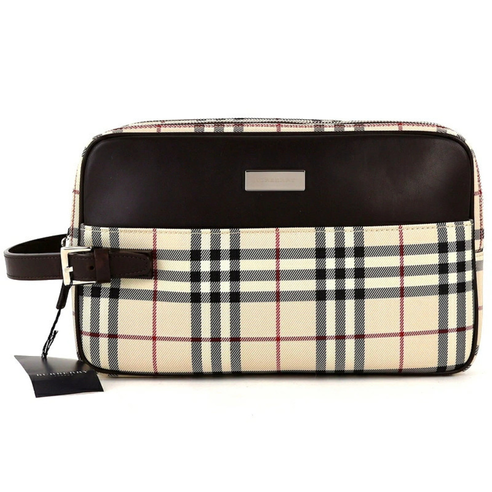 Burberry bag clutch double zipper handle leather Nova Check beige brown One